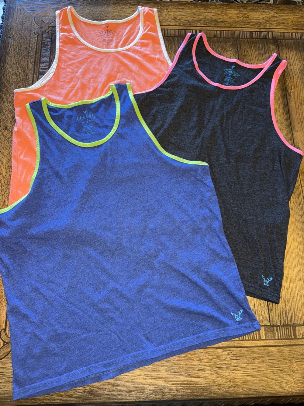 American Eagle Outfitters Menâs Tank Tops - Blue, Gray & Neon Orange
